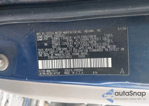 2006 Toyota Tundra Sr5 V8 из США, поврежденный, VIN 5TBDT44156S518655